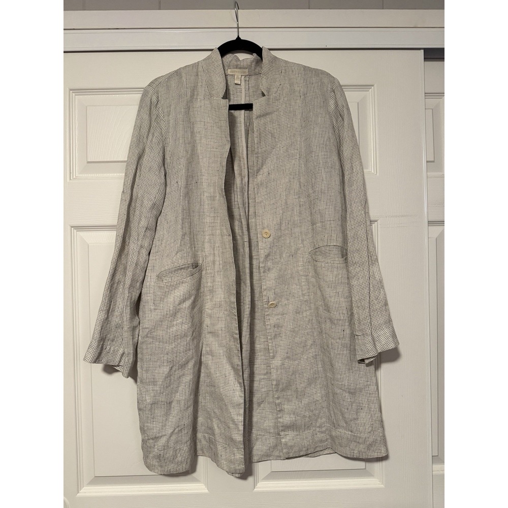 Eileen Fisher Linen Duster Coat White Cardigan Lagenlook Capsule Neutral Coastal